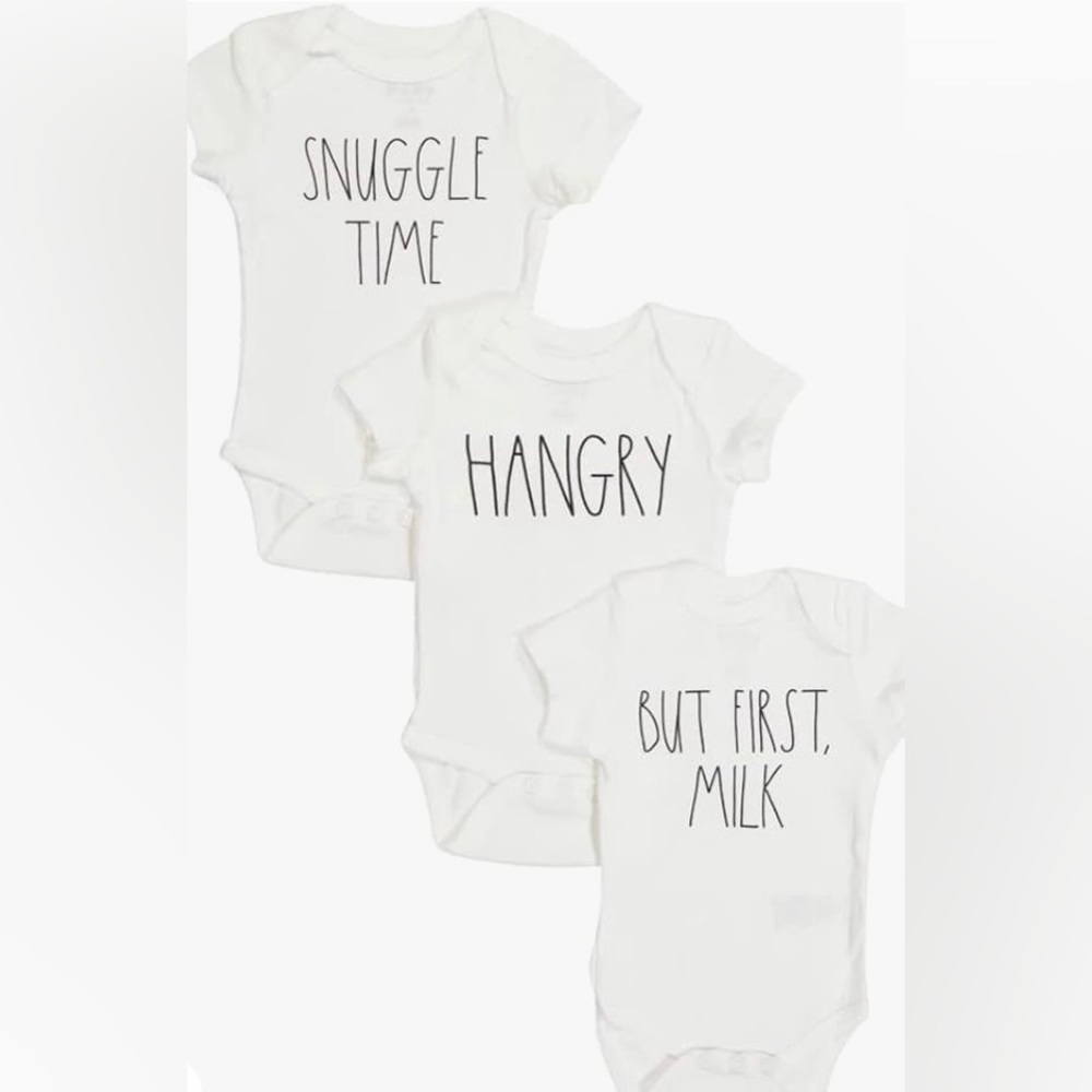 Rae Dunn Infant Unisex 3-Pack Themed Onesie T-shirts White NWT